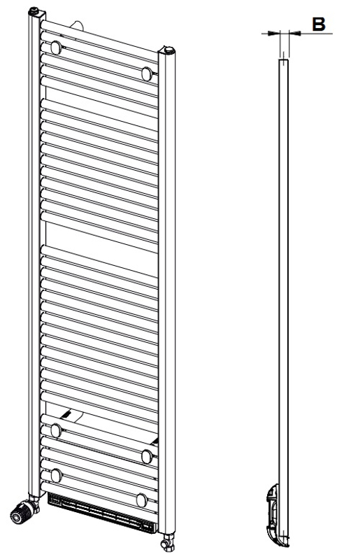 Těleso koupelnové trubkové s teplovzdušnou jednotkou Koralux Linear Max KLMB 1220/500, výkon 1503 W, klasické připojení, barva black RAL 9005