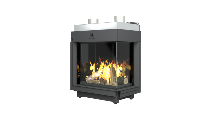Krb plynový prosklený Karma Noblesse 50 FR (prosklení na pravé straně do tvaru ˝L˝), o výkonu 2,6 - 9,6 kw, černý vnitřní panel