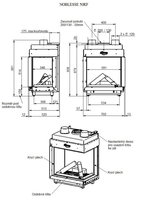 Krb plynový prosklený Karma Noblesse 50 FR (prosklení na pravé straně do tvaru ˝L˝), o výkonu 2,6 - 9,6 kw, černý vnitřní panel