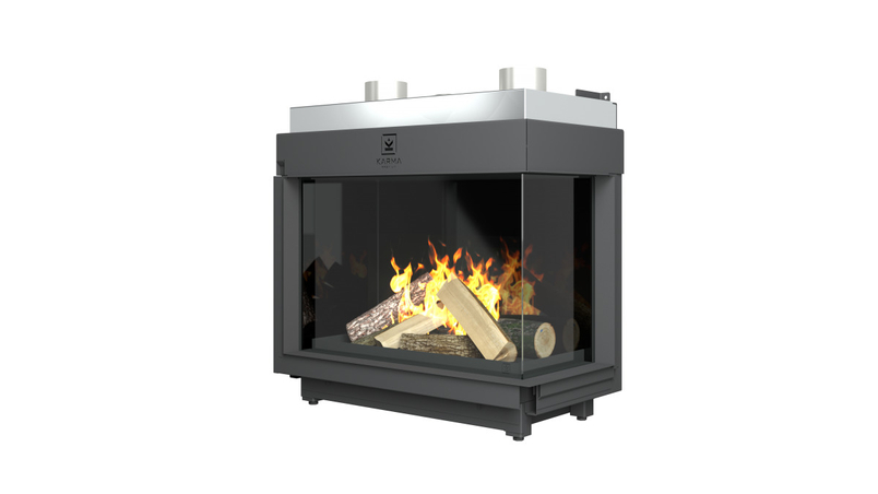 Krb plynový prosklený Karma Noblesse 70 FR (prosklení na pravé straně do tvaru ˝L˝), o výkonu 4,3 - 13,2 kw, černý vnitřní panel