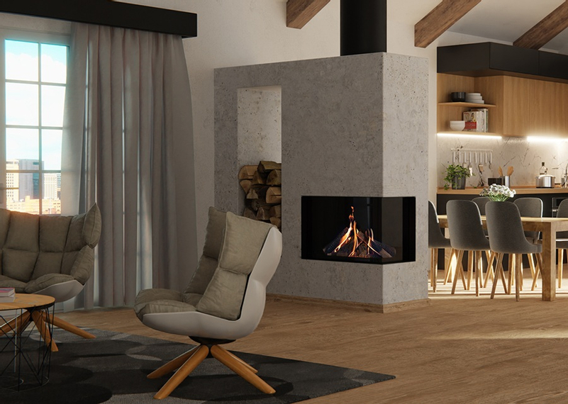 Krb plynový prosklený Karma Noblesse 70 FR (prosklení na pravé straně do tvaru ˝L˝), o výkonu 4,3 - 13,2 kw, černý vnitřní panel