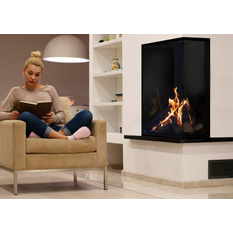 Krb plynový prosklený Karma Noblesse 90 FR (prosklení na pravé straně do tvaru ˝L˝), o výkonu 4,3 - 13,2 kw, černý vnitřní panel