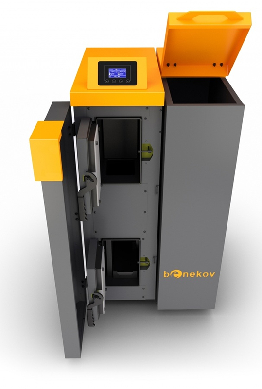 Kotel automatický na pelety Benekov K10 Mini se zásobníkem 100 l vlevo, výkon 11 kW, SVT 35793