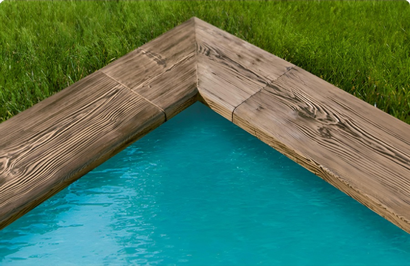 Bazénový lem Ferobet Dřevěný program, roh ˝B˝ vnější ostrý - natur reliéfní, 50,5 x 50,5 x 4,5 cm, staré dřevo