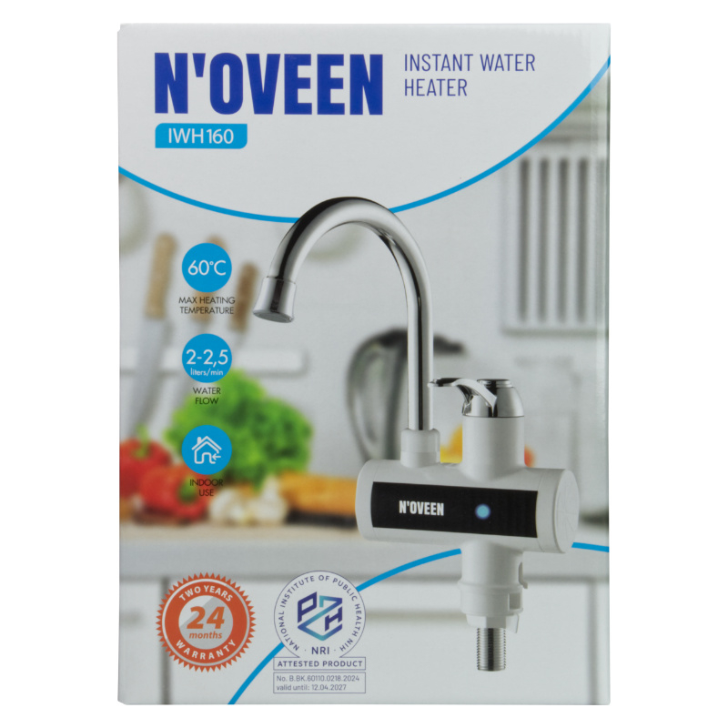 Elektrický průtokový bateriový ohřívač vody N´OVEEN IWH160 na desku, bílá / chrom 