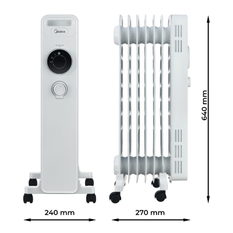Olejový radiátor Midea MNY150722M, 7 žeber, 600 - 1500 W, bílá 