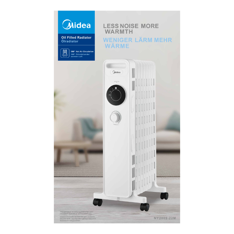 Olejový radiátor Midea MNY200922M, 9 žeber, 600 - 2000 W, bílá 