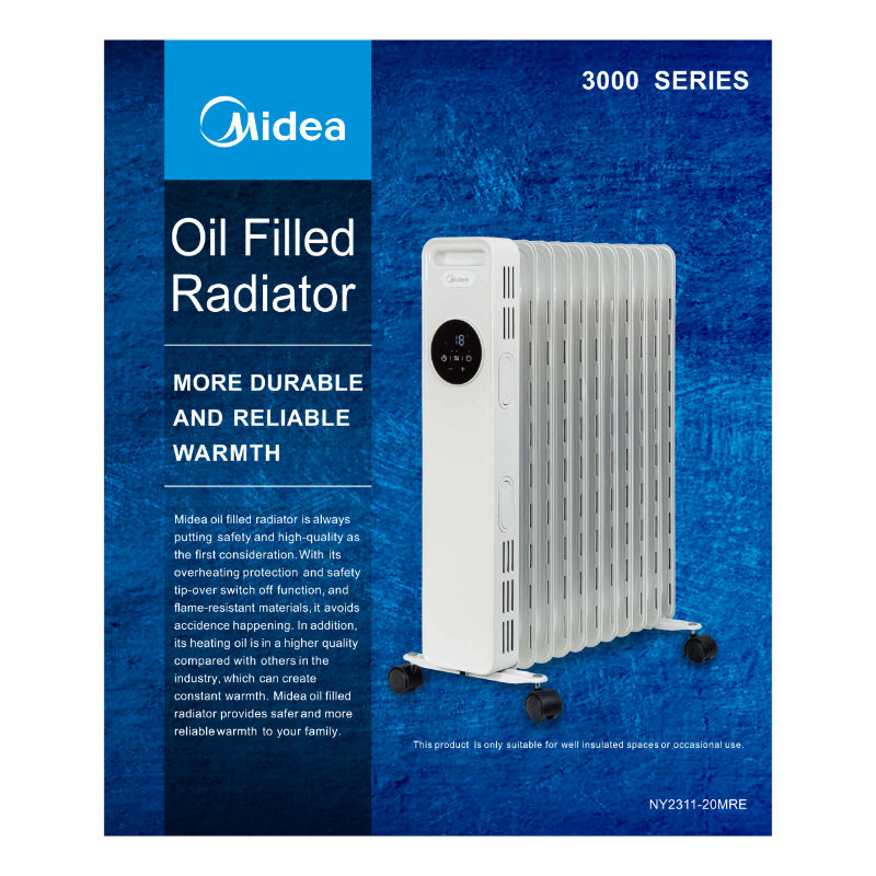 Olejový radiátor Midea MNY231120MR, 11 žeber, 1000 - 2300 W, bílá 