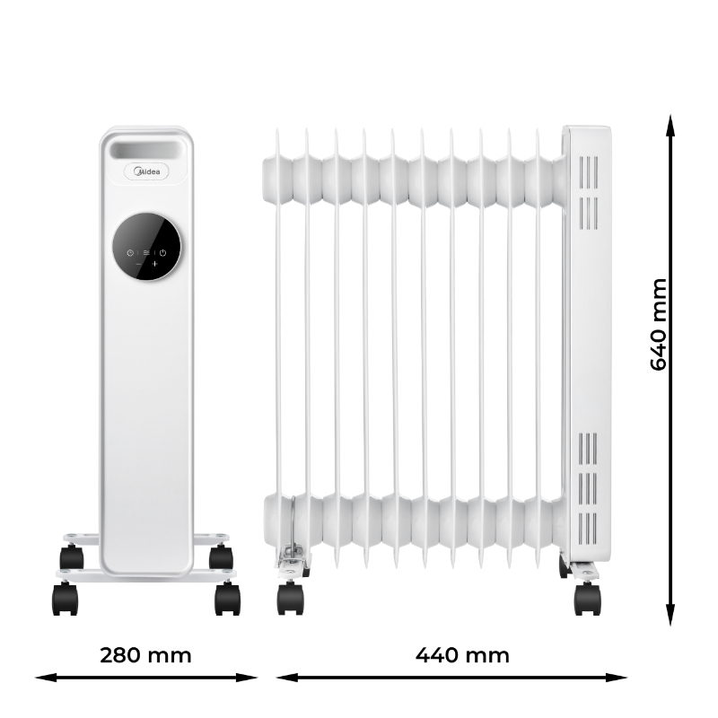 Olejový radiátor Midea MNY251322MR, 13 žeber, 1000 - 2500 W, bílá 