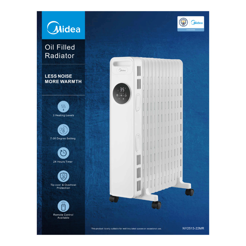 Olejový radiátor Midea MNY251322MR, 13 žeber, 1000 - 2500 W, bílá 