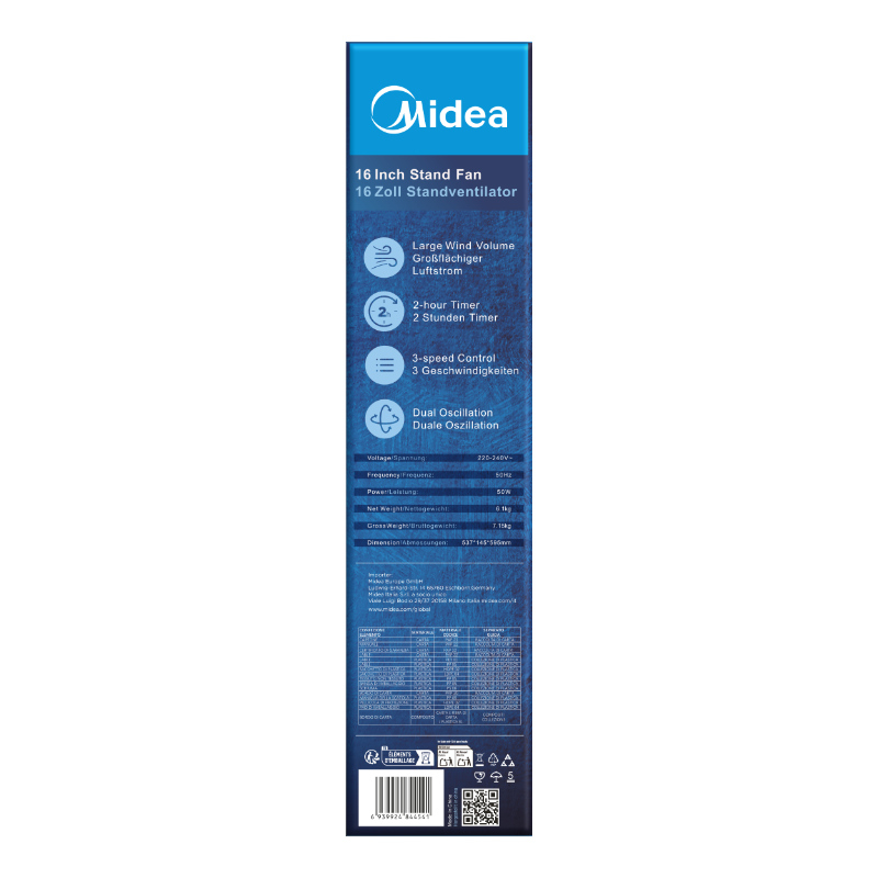 Stojanový ventilátor Midea MFS4023MT, 40 cm, bílá 