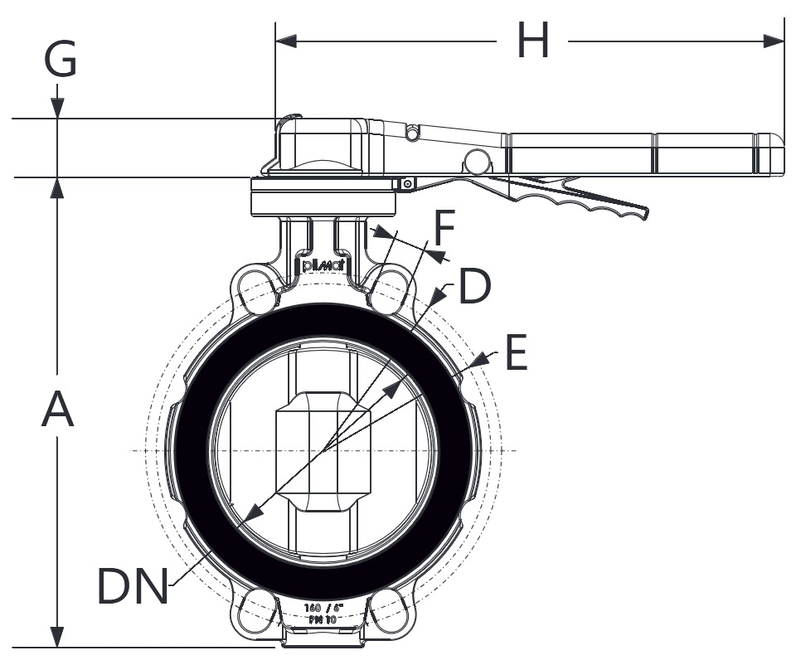 Mezipřírubová uzavírací klapka PVC-U Plimat, d110 mm, EPDM