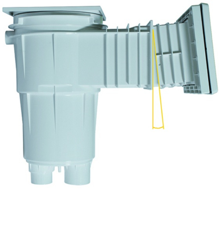 Skimmer pro fóliový bazén Clevelings Standard s prodloužením 10 cm a sklonem 6°, 5000 l/h, regulace pomocí plovoucí jednotky, pr. 50 mm a 6/4˝ mosazné závity