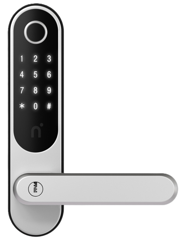 Inteligentní elektronický zámek Nimly Touch Pro Silver/Black, s dotykovým panelem, čtečkou otisku prstu a RFID nebo aplikací, stříbrná/černá