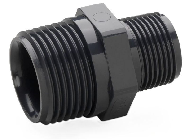 Nipl dvojitý redukovaný tlakový PVC-U Plimat, 2˝ x 6/4˝, vnější závit x vnější závit