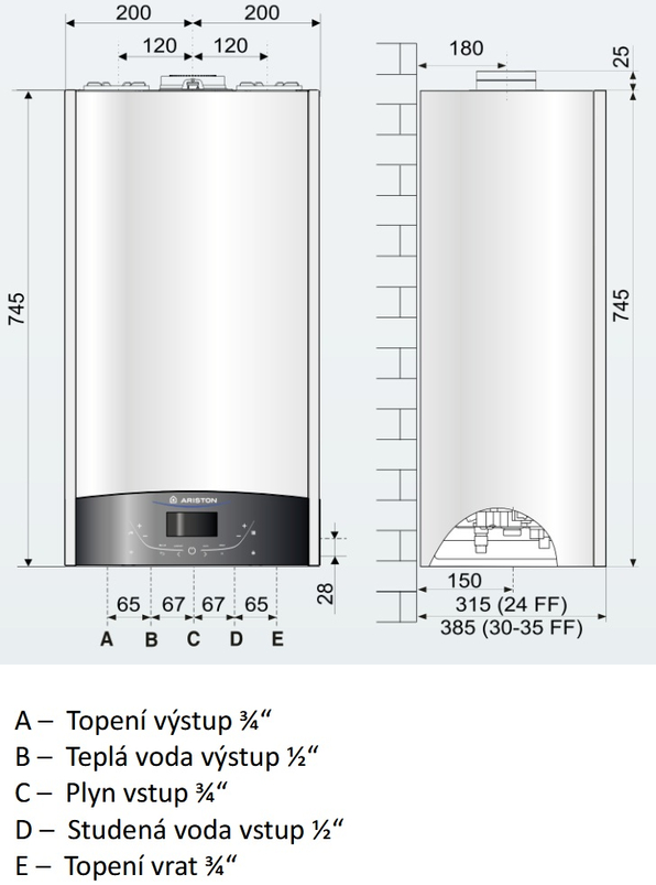 Kotel plynový kondenzační závěsný Ariston Genus One+ WiFi 35, topení 30,3 kW a průtokový ohřev TV 33,1 kW, SVT 22167