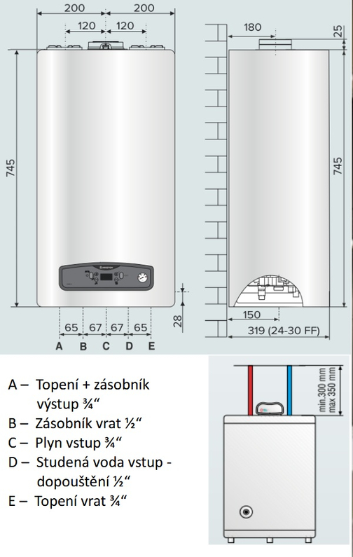 Kotel plynový kondenzační závěsný Ariston Cares S System 24, topení 19,6 kW a ohřev TV v externím zásobníku 23,0 kW
