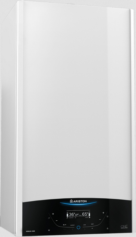 Sestava plynového kondenzačního závěsného kotle Ariston Genus One+ System 24, topení 21,5 kW a ohřev TV v externím zásobníku 24,9 kW a zásobníku BCH CD1 120 EE ARI s příslušenstvím, SVT 22171