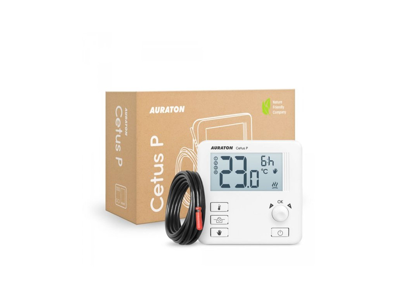 Termostat Auraton Cetus P (3013 PC) s nastavitelným nočním poklesem a prodlouženým čidlem 2,5m, bílá