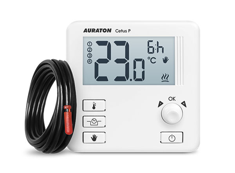 Termostat Auraton Cetus P (3013 PC) s nastavitelným nočním poklesem a prodlouženým čidlem 2,5m, bílá