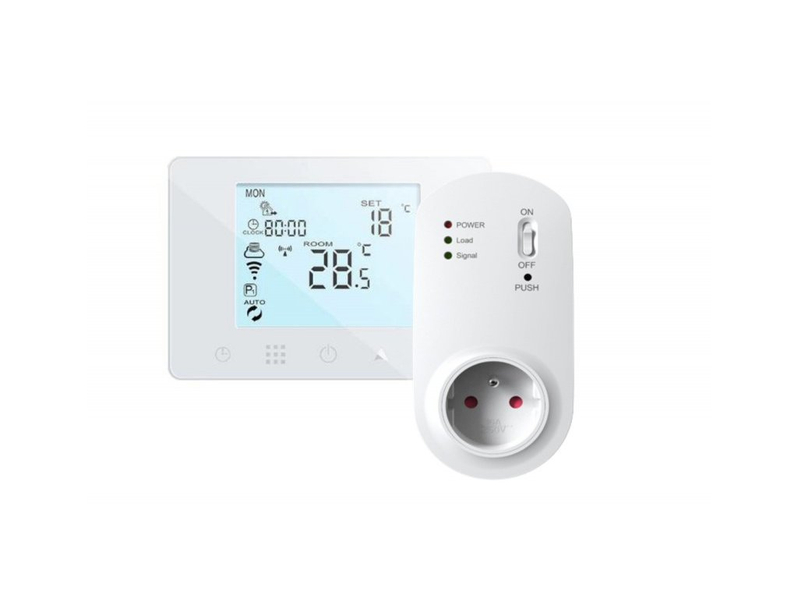 Bezdrátový týdenní termostat Auraton Orion 230 V Set WiFi, s přijímačem do zásuvky (spínaná zásuvka) a možností ovládání přes WiFi, bílá