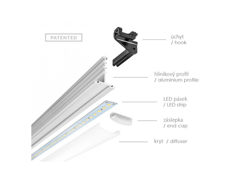 Standardní svítidlo pro kazetové podhledy Larsa RA, zajišťuje index podání barev (CRI) o hodnotě 95