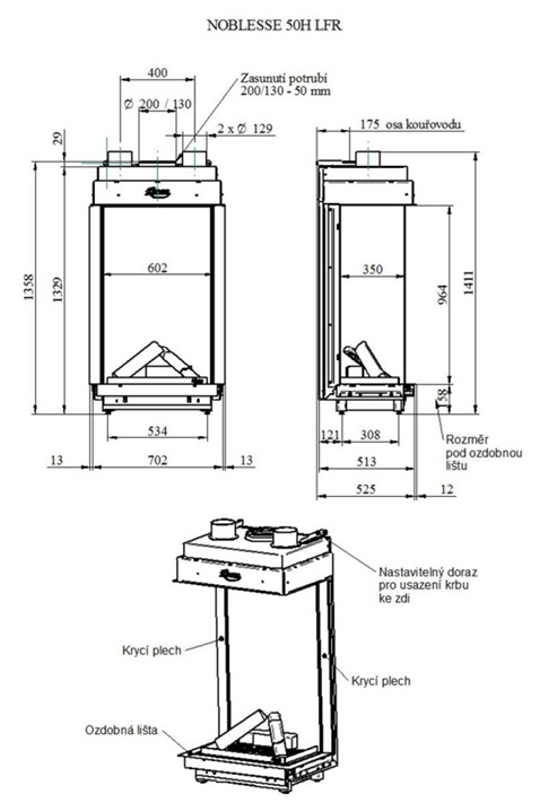 Krb plynový prosklený Karma Noblesse 50H LFR (prosklený ze 3 stran), o výkonu 3,0 - 10,9 kw, černý vnitřní panel