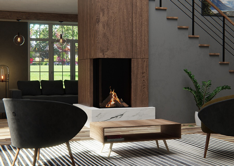 Krb plynový prosklený Karma Noblesse 50H LF (prosklení na levé straně do tvaru ˝L˝), o výkonu 3,0 - 10,9 kw, černý vnitřní panel