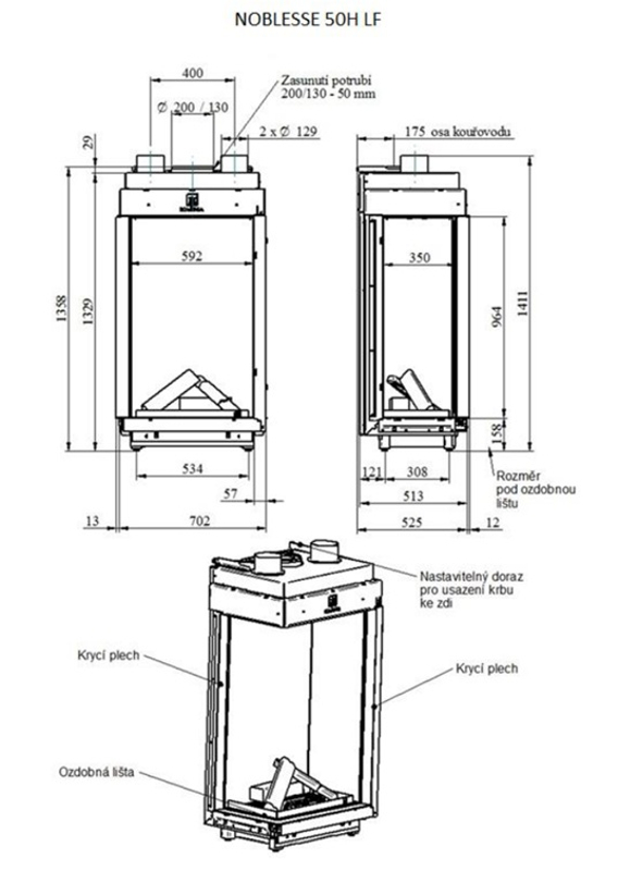 Krb plynový prosklený Karma Noblesse 50H LF (prosklení na levé straně do tvaru ˝L˝), o výkonu 3,0 - 10,9 kw, černý vnitřní panel