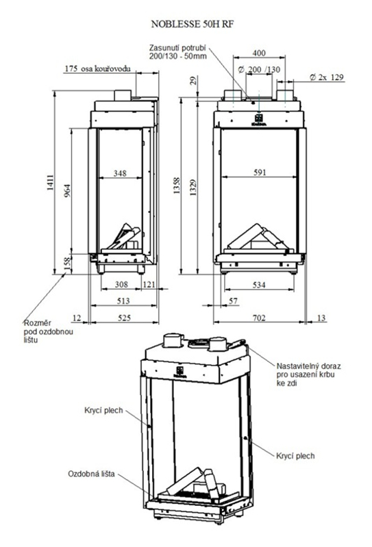 Krb plynový prosklený Karma Noblesse 50H FR (prosklení na pravé straně do tvaru ˝L˝), o výkonu 3,0 - 10,9 kw, černý vnitřní panel