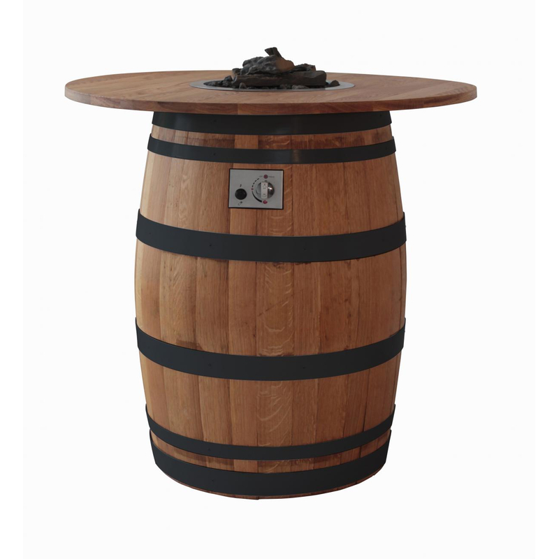 Venkovní plynové ohniště Karma Barrique, barové provedení, dubový barikový sud