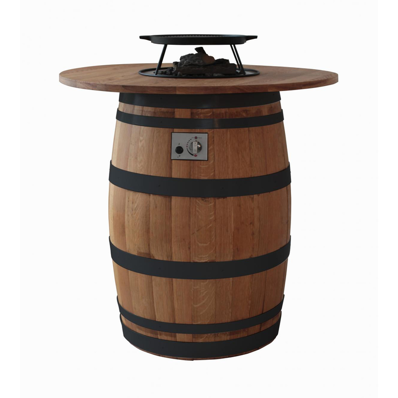 Venkovní plynové ohniště Karma Barrique, barové provedení, dubový barikový sud