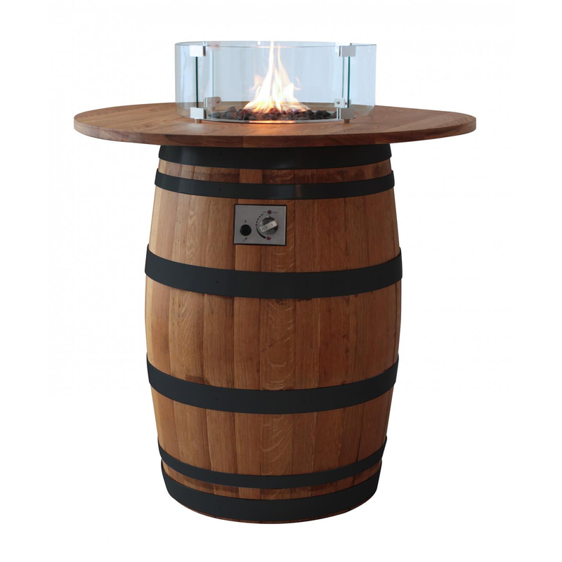 Venkovní plynové ohniště Karma Barrique, barové provedení, dubový barikový sud