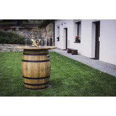 Venkovní plynové ohniště Karma Barrique, barové provedení, dubový barikový sud