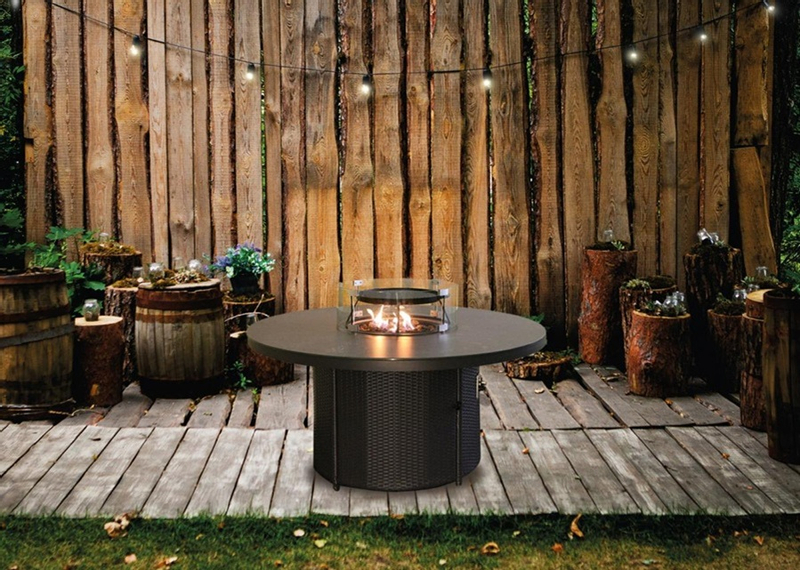 Venkovní plynové ohniště Karma Infinity R, kruh, konferenční provedení, umělý ratan tmavě hnědý