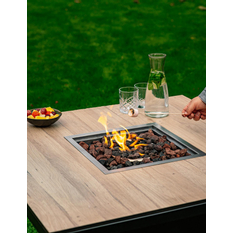 Venkovní plynové ohniště Karma Ruben Garden, čtvercové, stolní provedení, robustní podstavec z lakovaného kovu, deska z polyrey imitace dřeva