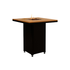 Venkovní plynové ohniště Karma Ruben Party, čtvercové, barové provedení, robustní podstavec z lakovaného kovu, dřevěná deska z masivu