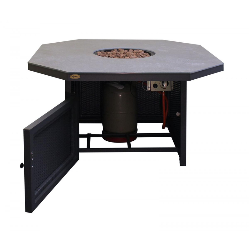 Venkovní plynové ohniště Karma Infinity Q, osmihran, konferenční provedení, umělý ratan tmavě hnědý