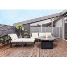 Venkovní plynové ohniště Karma Infinity Q, osmihran, konferenční provedení, umělý ratan tmavě hnědý