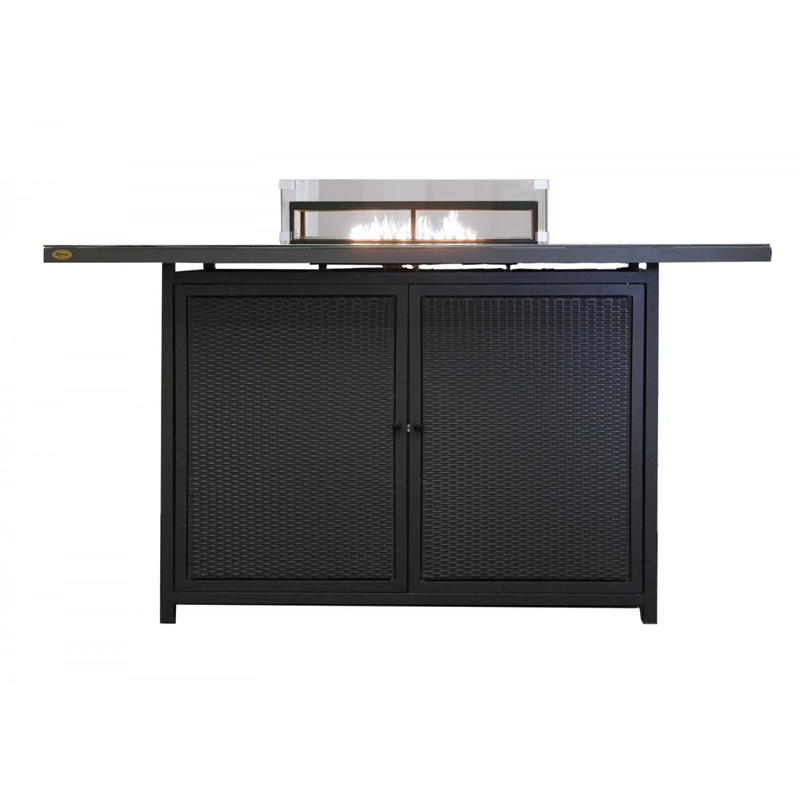 Venkovní plynové ohniště Karma Infinity MAX, obdélník, barové provedení, umělý ratan tmavě hnědý