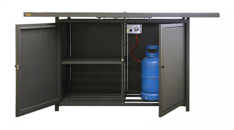 Venkovní plynové ohniště Karma Infinity MAX, obdélník, barové provedení, umělý ratan tmavě hnědý