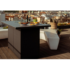 Venkovní plynové ohniště Karma Infinity MAX, obdélník, barové provedení, umělý ratan tmavě hnědý