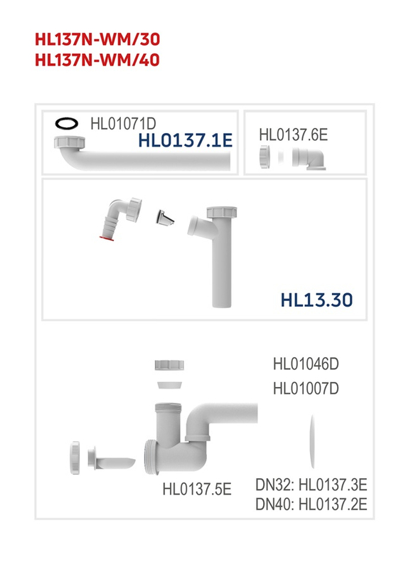 Umyvadlová zápachová uzávěrka do nábytku s ležatým odtokem HL Hutterer & Lechner, DN32x5/4˝ s přípojkou pro pračku a otáčivým ramenem odtoku˝