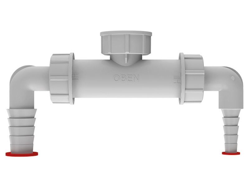 Dvojitá přípojka HL Hutterer & Lechner, 1˝x3/4˝ pro pračku a sušičku prádla se zpětnými uzávěry