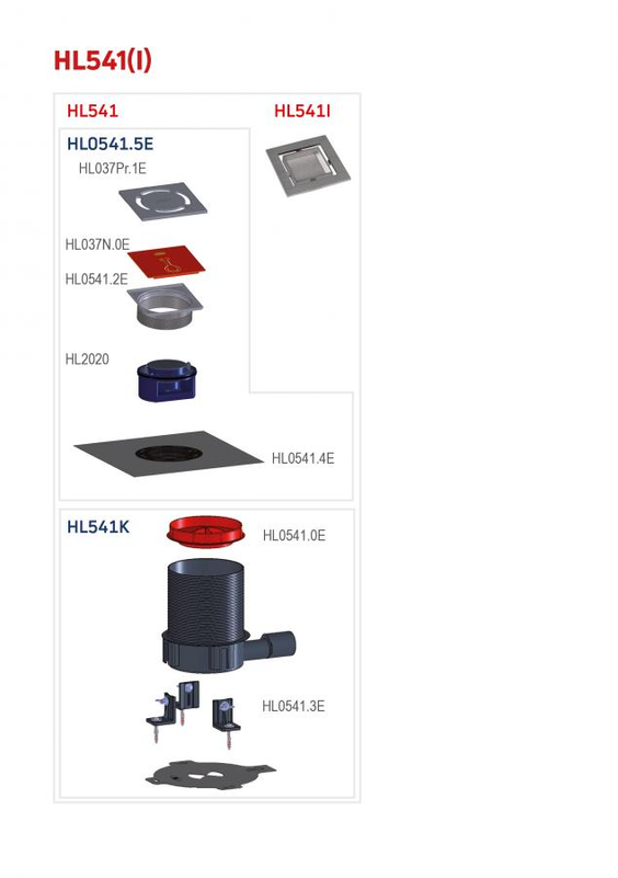 Sprchová vpust HL Hutterer & Lechner, DN40/50 s ležatým odtokem, ZU Primus Blue, výškově upravitelná, s izolační soupravou na stěr. izolace, nerez 121x121/ s mřížkou ˝Quadra˝ 115x115mm. Odpovídá normě ČSN EN 1253-8.