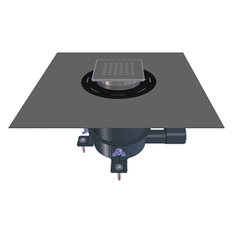 Sprchová vpust HL Hutterer & Lechner, DN40/50 s ležatým odtokem, ZU Primus Blue, výškově upravitelná, s izolační soupravou na stěr. izolace, nerez 121x121/ s mřížkou ˝Quadra˝ 115x115mm. Odpovídá normě ČSN EN 1253-8.