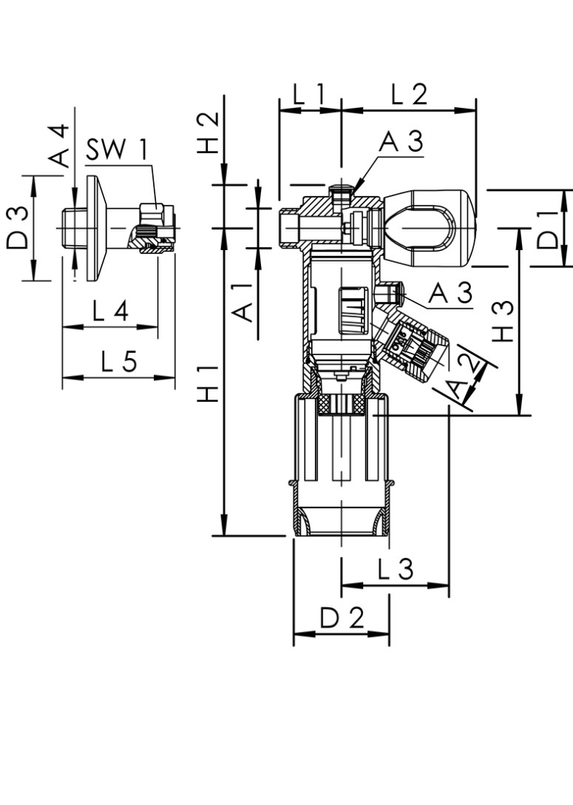 Výtokový ventil bytového oddělovače systémů BA Kemper, DN 10