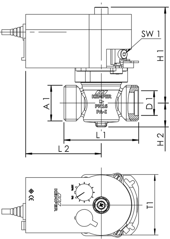 Uzavírací ventil plného proudu KHS-VAV se servopohonem 24V Kemper, DN 15